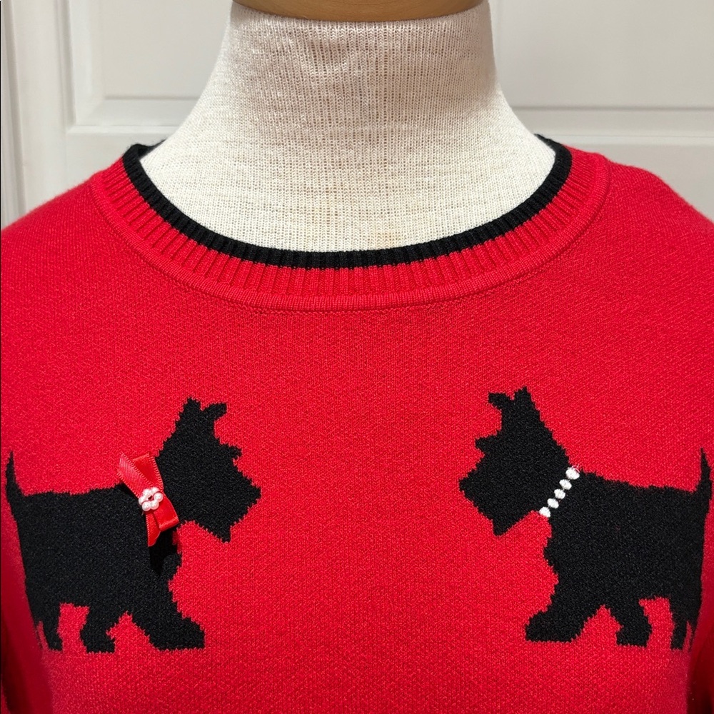 Calligraphie sz L red crewneck sweater with black Scottie dogs NWT - Picture 2 of 10